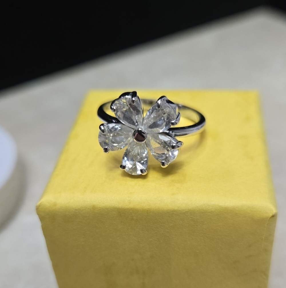 Sterling Silver 925 Rhinestones Floral Ring Size 6 Weigt 2g - Picture 12 of 17